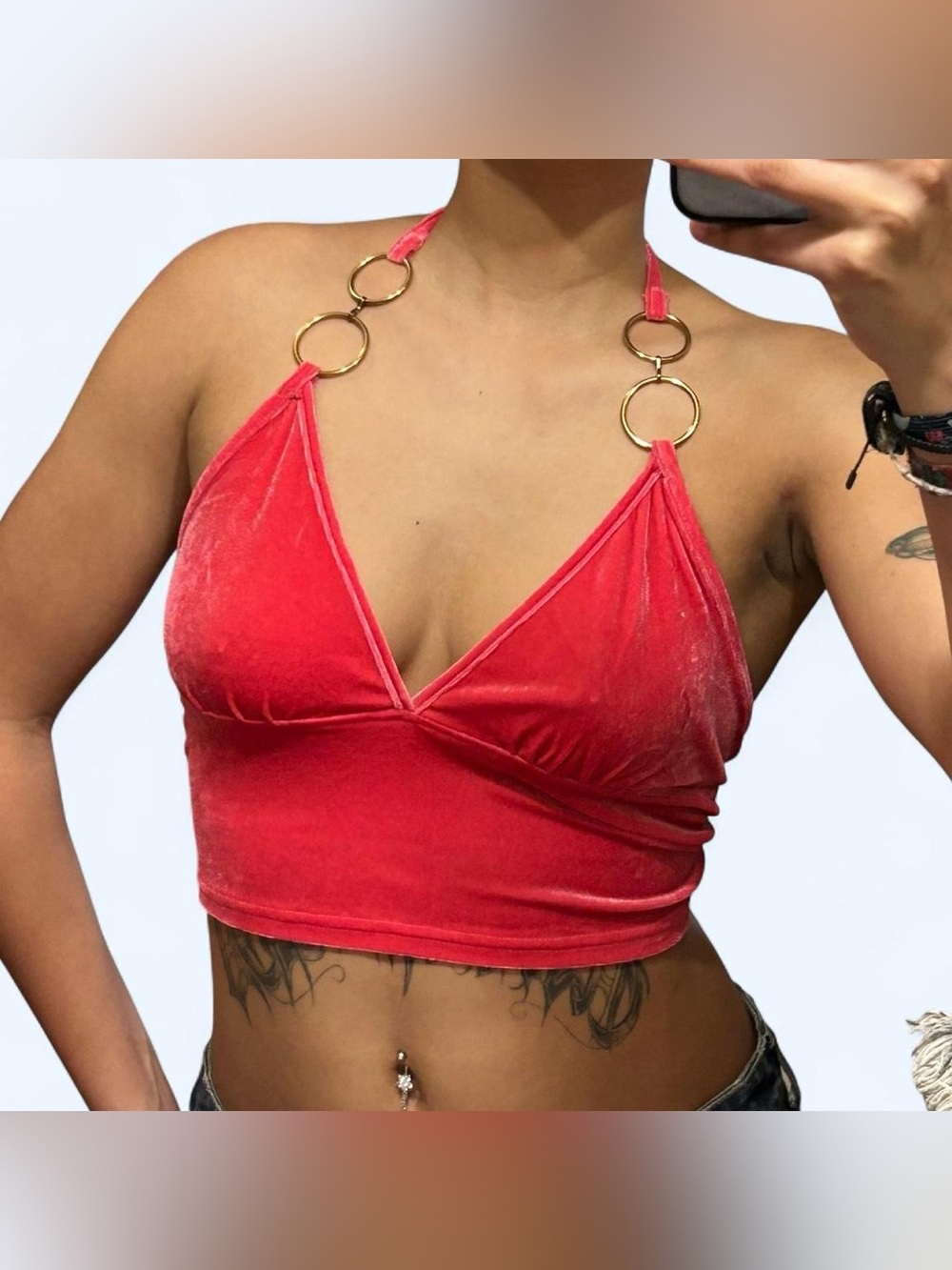 Y2K Pink Velvet Halter Top!